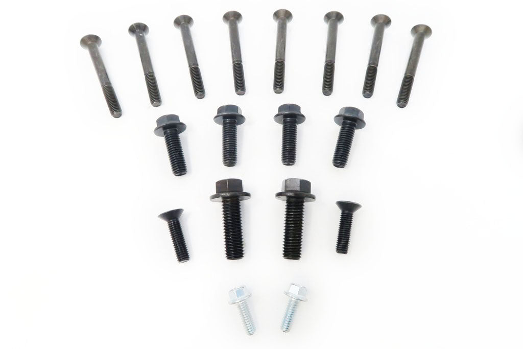 Set of 10 flat head cap screws, and 8 hex flanged head cap screws for a340 j1 and j2 adapter application