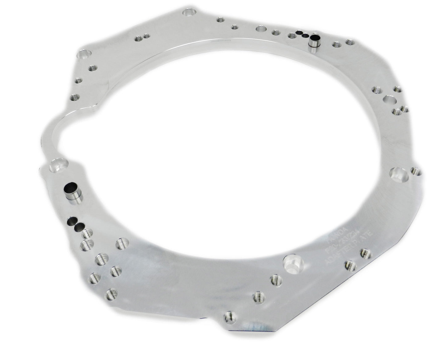 t6061 aircraft quality aluminum adapter plate about 13 inches wide for f20 to 350z or 370z applications with 2 hollow aluminum dowel pins