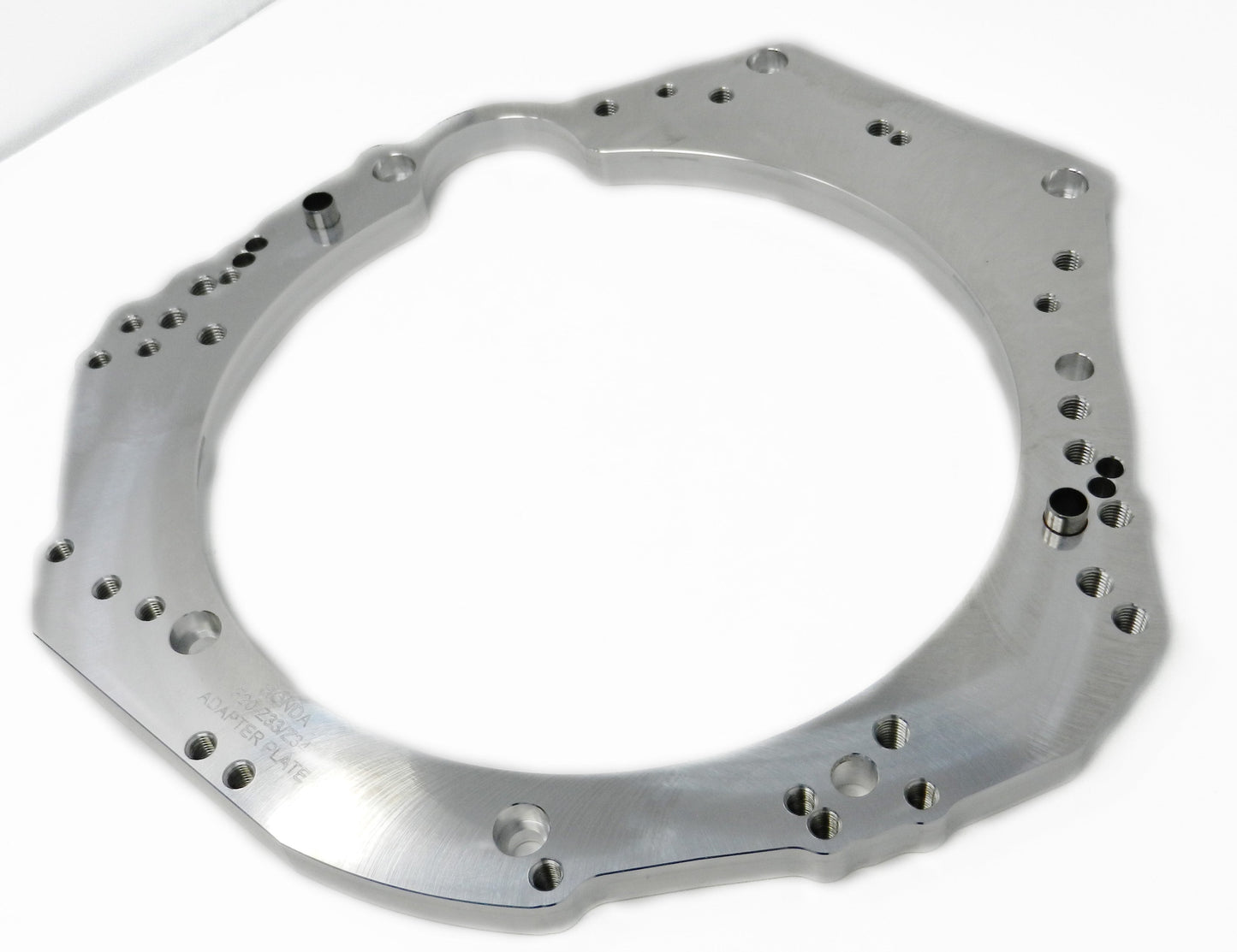 t6061 aircraft quality aluminum adapter plate about 13 inches wide for f20 to 350z or 370z applications with 2 hollow aluminum dowel pins