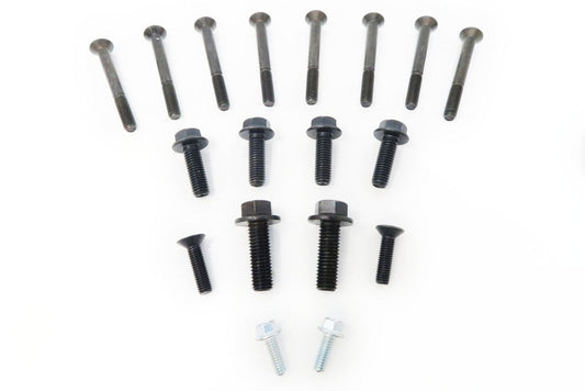 Set of 10 flat head cap screws, and 8 hex flanged head cap screws for a340 j1 and j2 adapter application