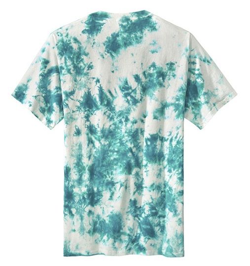 Collins T-Shirt in blue tie dye print with logo on the front, cotton ringspun in various sizes