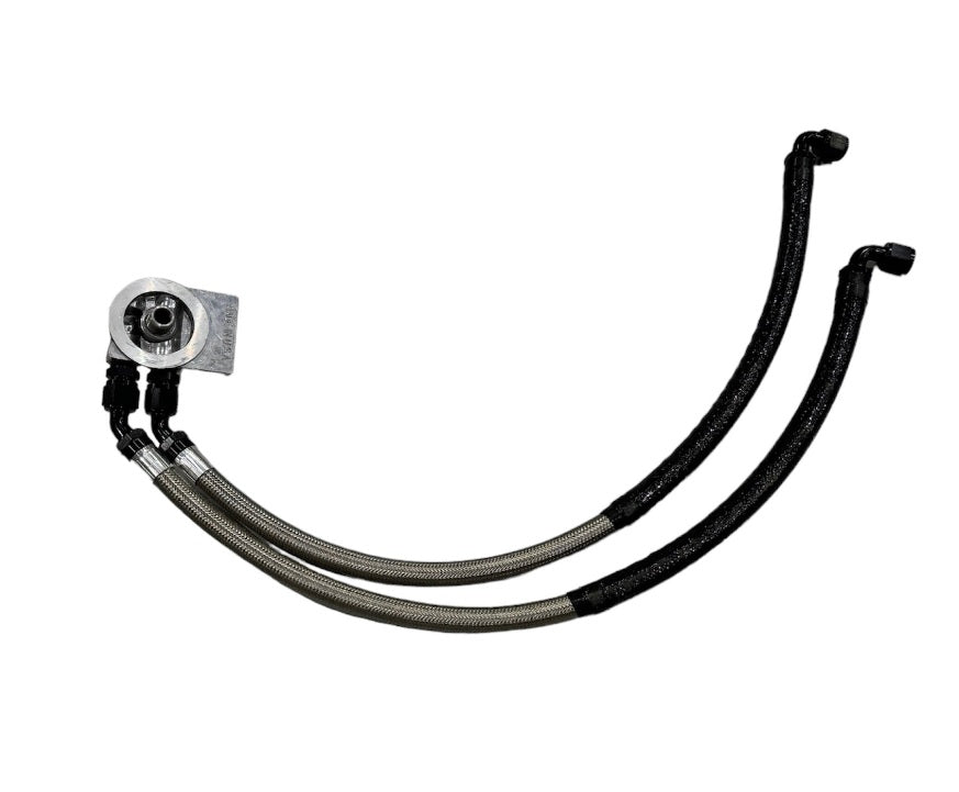 This is a aluminum oil filter relocation kit with proper hoses