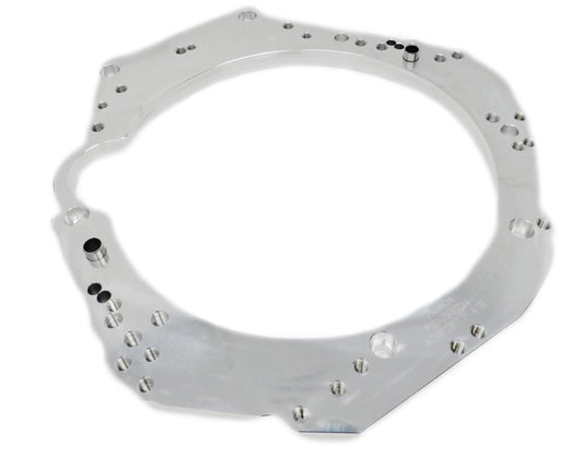 t6061 aircraft quality aluminum adapter plate about 13 inches wide for f20 to 350z or 370z applications with 2 hollow aluminum dowel pins