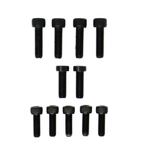 Set of 9 socket head cap screws and 2 flat socket head cap screws for the Ford Barra engine side adapter application