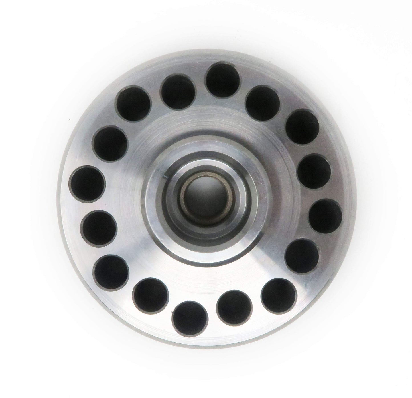 Round cold rolled steel flywheel adapter for JZ engine to 350Z transmission stage 5 twin disc applications approximately 4 inches wide by 2 inches high