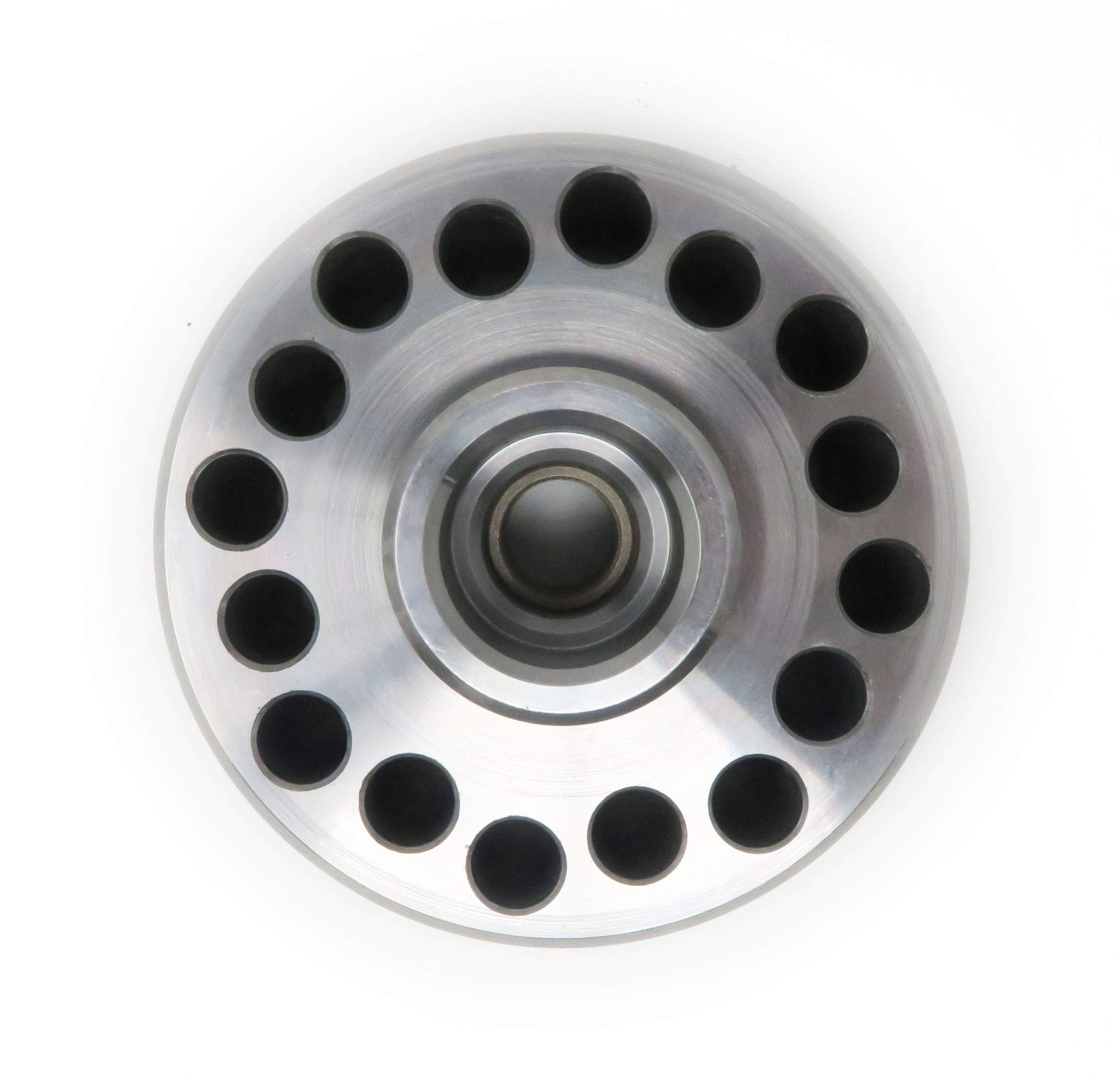 Round cold rolled steel flywheel adapter for JZ engine to 350Z transmission stage 5 twin disc applications approximately 4 inches wide by 2 inches high