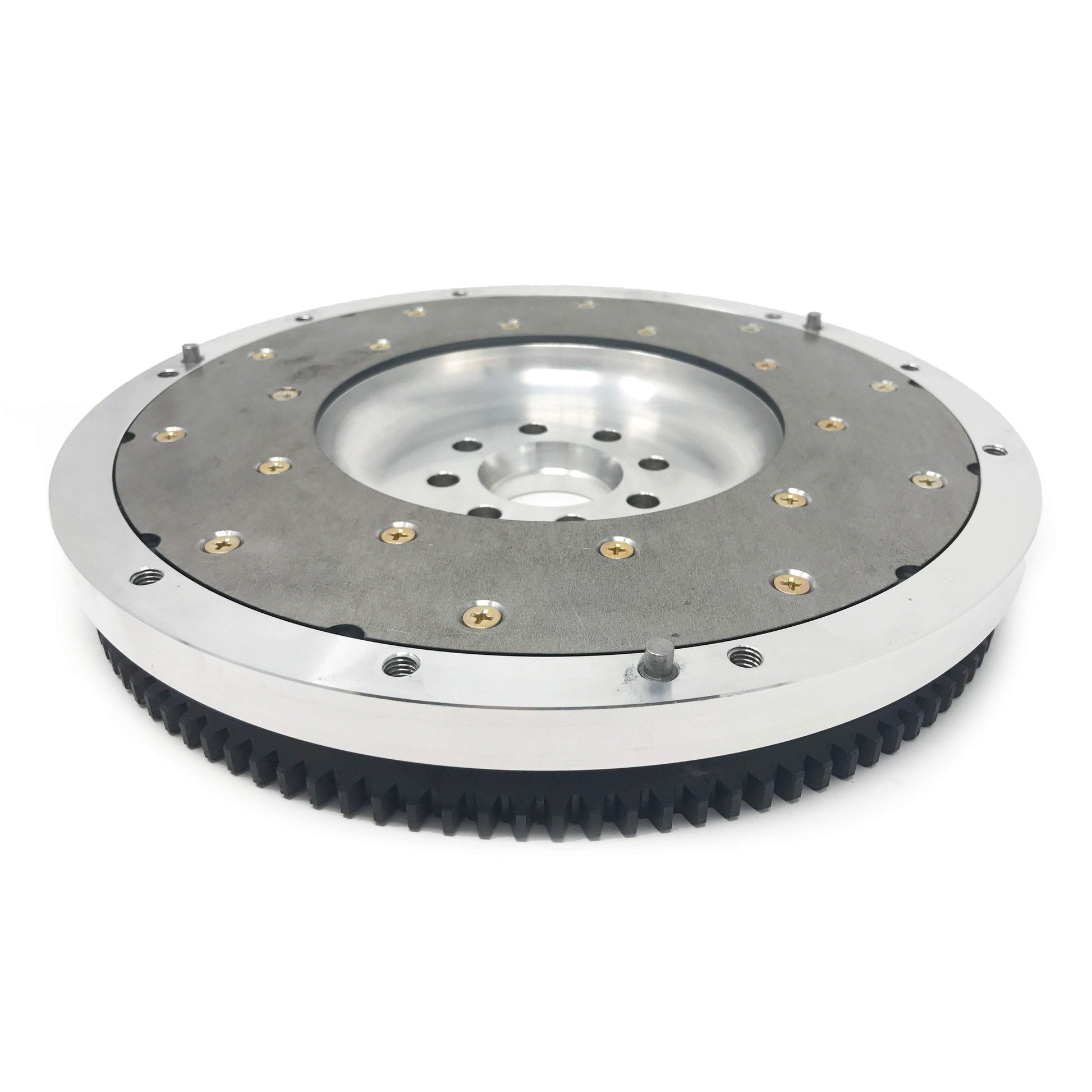 Aluminum and steel flywheel for jz engine to 350z transmission utilizing an a340 bellhousing in single disc applications with 3 dowel pins