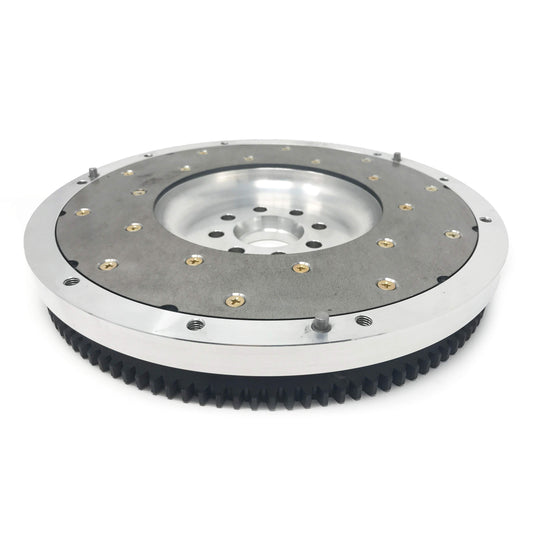 Aluminum and steel flywheel for jz engine to 350z transmission utilizing an a340 bellhousing in single disc applications with 3 dowel pins