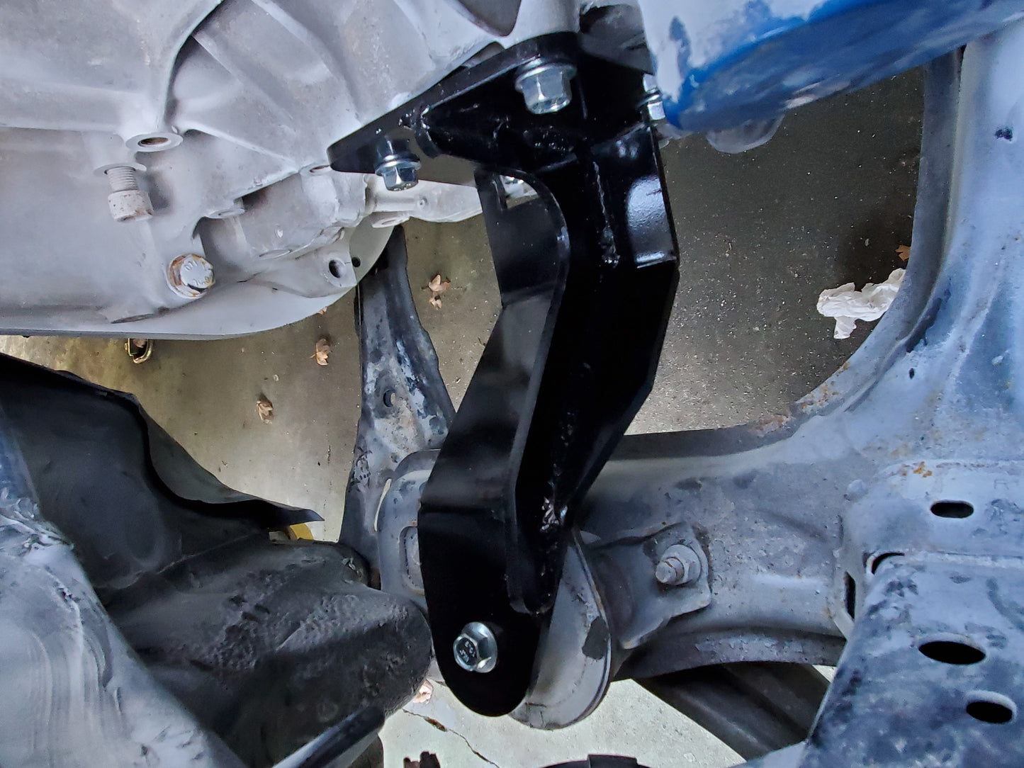 Steel powder coated engine mounts for the Honda K-Series to Mazda RX-8 installed in engine bay