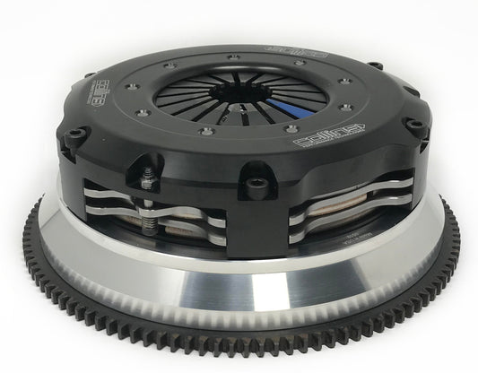 This is an aluminum and steel clutch and flywheel system for stage 6 a340 twin disc applications only measuring about 13 inches wide